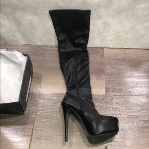 Lady Glory Elegant Black Over the Knee Thigh High Platform Stretch Boots New